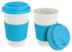 Ceramic Coffee Mugs with Silicon Lid and Grip